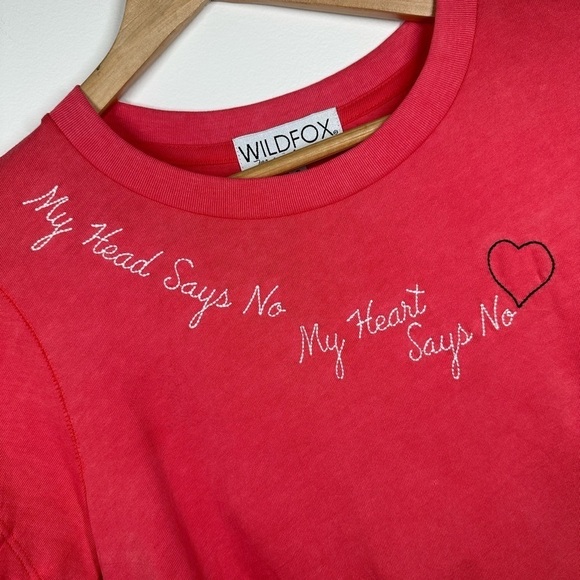 WILDFOX Pink Embroidered Just No Tee Small - Picture 3 of 5